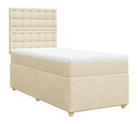 Qnhdfrt Lit à sommier tapissier 90 x 190 cm avec matelas à ressorts ensachés et surmatelas, lit rembourré avec tête de lit réglable, housse en tissu crème, lit simple pour chambre à coucher