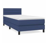 Qnhdfrt Lit à sommier tapissier 90 x 190 cm avec matelas à ressorts ensachés et surmatelas, lit simple avec tête de lit réglable, housse en tissu respirant, couleur bleu, ensemble complet