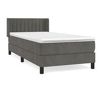 Qnhdfrt Lit à sommier tapissier 90 x 190 cm avec matelas et surmatelas, lit rembourré en velours, tête de lit réglable, matelas à ressorts ensachés, lit simple pour chambre à coucher, gris foncé