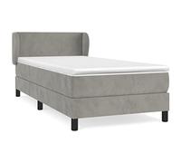 Qnhdfrt Lit à sommier tapissier 90 x 190 cm avec matelas et surmatelas, lit simple avec tête de lit réglable en hauteur, lit rembourré en velours doux, gris clair, matelas à ressorts ensachés pour un