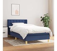 Qnhdfrt Lit à sommier tapissier, 90 x 190 cm, bleu, avec matelas et surmatelas, tête de lit réglable en hauteur, bois de mélèze, pour jeunes, invités, simple