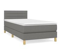 Qnhdfrt Lit à sommier tapissier, 90 x 190 cm, gris foncé, avec matelas à ressorts ensachés et surmatelas, tête de lit réglable en hauteur, housse en tissu facile d'entretien, lit simple moderne