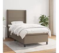 Qnhdfrt Lit à sommier tapissier, 90 x 190 cm, taupe, avec matelas et surmatelas, tête de lit réglable en hauteur, pour chambre d'adolescent, chambre d'amis ou appartement simple