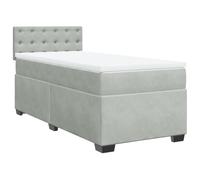 Qnhdfrt Lit à sommier tapissier 90 x 200 cm avec matelas à ressorts ensachés et surmatelas, lit capitonné en velours gris clair, lit simple avec tête de lit confortable pour chambre à coucher