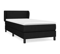 Qnhdfrt Lit à sommier tapissier 90 x 200 cm avec matelas à ressorts ensachés et surmatelas, lit simple avec tête de lit réglable en hauteur, lit rembourré en tissu, noir