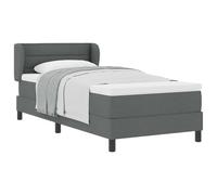 Qnhdfrt Lit à sommier tapissier 90 x 200 cm avec matelas et surmatelas, gris foncé, tête de lit réglable en hauteur, cadre en bois stable, lit simple pour chambre à coucher et chambre d'amis