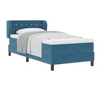 Qnhdfrt Lit à sommier tapissier 90 x 200 cm, bleu foncé, lit simple avec matelas et surmatelas, lit capitonné avec tête de lit réglable en velours, cadre en bois stable pour chambre à coucher