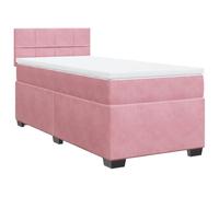 Qnhdfrt Lit à sommier tapissier 90 x 200 cm - Lit capitonné avec matelas à ressorts ensachés et surmatelas - Lit simple en velours rose - Cadre de lit avec tête de lit pour chambre à coucher et