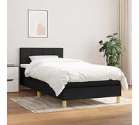 Qnhdfrt Lit à sommier tapissier 90 x 200 cm, noir, en tissu, simple, avec matelas et surmatelas, tête de lit, réglable en hauteur, pour chambre d'adolescent, ergonomie, matelas de couchage complet