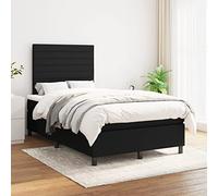Qnhdfrt Lit à sommier tapissier avec matelas 120 x 200 cm - En tissu noir - Tête de lit réglable en hauteur - Matelas à ressorts ensachés - Soutien mi-dur - Pour un sommeil réparateur