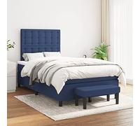 Qnhdfrt Lit à sommier tapissier avec matelas, 120 x 200 cm, tête de lit réglable en hauteur, matelas à ressorts ensachés et banc en tissu bleu, pour chambre à coucher et chambre d'amis