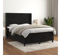 Qnhdfrt Lit à sommier tapissier avec matelas 140 x 190 cm en velours noir - Tête de lit réglable en hauteur - Matelas à ressorts ensachés - Soutien mi-dur pour un sommeil réparateur