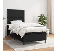 Qnhdfrt Lit à sommier tapissier avec matelas 80 x 200 cm - En tissu noir - Tête de lit réglable en hauteur - Matelas à ressorts ensachés - Soutien mi-dur pour un sommeil réparateur