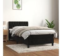 Qnhdfrt Lit à sommier tapissier avec matelas 90 x 190 cm en velours noir - Tête de lit réglable en hauteur - Matelas à ressorts ensachés - Soutien mi-dur pour un sommeil réparateur