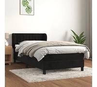 Qnhdfrt Lit à sommier tapissier avec matelas 90 x 200 cm en velours noir - Tête de lit réglable en hauteur - Matelas à ressorts ensachés - Soutien mi-dur pour un sommeil réparateur