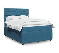 Qnhdfrt Lit à sommier tapissier, avec matelas à ressorts ensachés et éclairage LED, 140 x 190 cm, tissu en velours, bleu, tête de lit réglable en hauteur, pour chambre à coucher et chambre d'amis