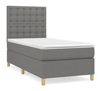Qnhdfrt Lit à sommier tapissier avec matelas à ressorts ensachés et surmatelas, 90 x 190 cm, gris foncé, tissu rembourré avec tête de lit réglable en hauteur, lit simple moderne pour un sommeil