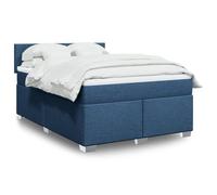 Qnhdfrt Lit à sommier tapissier, avec matelas à ressorts ensachés, et tête de lit, 140 x 200 cm, en tissu bleu, pour chambre à coucher, lit d'invité et lit familial