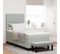 Qnhdfrt Lit à sommier tapissier avec matelas et banc en gris clair 90 x 200 cm - Velours - Design élégant avec agrafes de boutons serties de cristaux - Confort de soutien pour adultes - Parfait pour