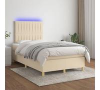 Qnhdfrt Lit à sommier tapissier, avec matelas et LED, 120 x 200 cm, en tissu crème, avec tête de lit réglable en hauteur, matelas à ressorts ensachés et polyester respirant pour un sommeil réparateur