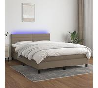 Qnhdfrt Lit à sommier tapissier, avec matelas et LED, 140 x 200 cm, en tissu taupe, respirant, tête de lit réglable, matelas à ressorts ensachés, pour chambre à coucher, lit d'invité et chambre