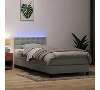 Qnhdfrt Lit à sommier tapissier avec matelas et LED en velours gris clair 80 x 220 cm, lit simple, chambre d'adolescent, tête réglable en hauteur, canapé-lit, respirant, pour chambre à coucher