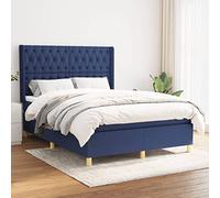 Qnhdfrt Lit à sommier tapissier, bleu, 140 x 190 cm, housse en tissu avec tête réglable en hauteur et matelas à ressorts ensachés, soutien moyennement dur pour chambre à coucher et chambre