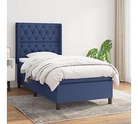 Qnhdfrt Lit à sommier tapissier, bleu, 80 x 200 cm, housse en tissu, matelas à ressorts ensachés, tête de lit réglable en hauteur, lit simple, moderne, avec surmatelas, pour chambre d'adolescent