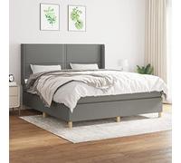 Qnhdfrt Lit à sommier tapissier gris foncé 180 x 200 cm avec matelas et surmatelas - Tête de lit réglable en hauteur - Élégant lit double en tissu robuste pour chambre à coucher et chambre