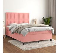 Qnhdfrt Lit à sommier tapissier rose 140 x 190 cm avec housse en velours - Tête de lit réglable en hauteur - Matelas à ressorts ensachés - Soutien mi-dur pour un sommeil réparateur - Convient pour