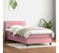 Qnhdfrt Lit à sommier tapissier, rose, 90 x 220 cm, avec matelas à ressorts ensachés, housse en velours et tête de lit réglable en hauteur, chambre d'adolescent, chambre d'amis, canapé-lit, lit simple