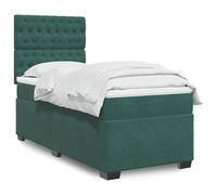 Qnhdfrt Lit à sommier tapissier, vert foncé, 80 x 200 cm, avec matelas à ressorts ensachés et éclairage LED, housse en velours, tête réglable en hauteur, pour chambre à coucher, lit d'invités