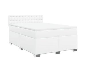 Qnhdfrt Lit Boxspring 140x190 cm avec Matelas et Surmatelas Blanc 4 Pcs | Ensemble complet pour chambre à coucher avec sommier similicuir blanc, ressorts ensachés et surmatelas déhoussable.