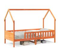 Qnhdfrt Lit Cabane Maison 80x200 cm en Bois Massif de Pin Marron | Lit cabane modulable en pin massif marron pour la chambre avec barrières de sécurité et sommier à lattes inclus.