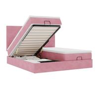Qnhdfrt Lit capitonné 180 x 200 cm avec matelas à ressorts ensachés et surmatelas, lit ottoman avec grand espace de rangement, coffre de lit hydraulique, lit double en velours, rose, sommier à lattes