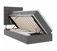 Qnhdfrt Lit capitonné 90 x 200 cm avec espace de rangement, lit simple en cuir synthétique avec matelas et sommier à lattes, coffre de lit hydraulique, cadre de lit moderne pour chambre à coucher