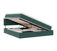 Qnhdfrt Lit Coffre 160x200 cm avec Matelas, Velours Vert Foncé | Comprend un surmatelas, une tête de lit, un sommier à lattes et un coffre de rangement hydraulique pour adulte.