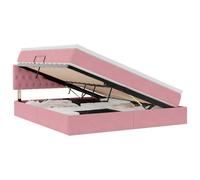 Qnhdfrt Lit Coffre 160x200 cm Velours Rose avec Matelas | Comprend un surmatelas, un sommier à lattes, une tête de lit et un espace de rangement hydraulique.