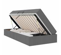 Qnhdfrt Lit coffre avec matelas - 90 x 200 cm - Lit simple capitonné - Gris foncé - Lit de rangement hydraulique avec cadre en métal et sommier à lattes, peu encombrant