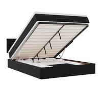 Qnhdfrt Lit Coffre Hydraulique 140x190 cm avec Matelas Similicuir Noir | Comprend un surmatelas, un matelas à ressorts ensachés, une tête de lit et un espace de stockage sous le sommier.