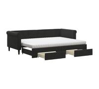 Qnhdfrt Lit de Jour avec Lit Gigogne 80x200 cm et 2 Tiroirs de Rangement, Canapé Lit de Repos en Velours Noir avec 2 Matelas en Mousse pour Salon et Chambre