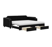 Qnhdfrt Lit de Jour avec Lit Gigogne et 2 Matelas en Mousse, Banquette Lit 2 en 1 Couchage Double avec 2 Tiroirs de Rangement, Structure en Bois et Métal, Tissu Noir 80x200 cm