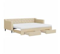 Qnhdfrt Lit de Jour avec Lit Gigogne et 2 Tiroirs Crème, Canapé-Lit Extensible en Tissu pour Chambre et Salon, Banquette Lit d'Appoint avec 2 Matelas en Mousse 80x200 cm