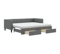 Qnhdfrt Lit de Jour avec Lit Gigogne et 2 Tiroirs de Rangement, Canapé-Lit Convertible 2 en 1 en Tissu Gris Foncé avec 2 Matelas en Mousse 80x200 cm, Lit d'Appoint Salon et Chambre