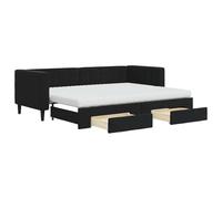 Qnhdfrt Lit de Jour avec Lit Gigogne et 2 Tiroirs de Rangement Noir 80x200 cm, Canapé-Lit Convertible en Velours avec 2 Matelas en Mousse pour Salon et Chambre d'amis