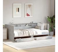 Qnhdfrt Lit de jour, avec tiroirs, gris béton, 193 x 86,5 cm, lit gigogne 2 en 1, canapé et lit d'invités, avec espace de rangement en bois pour salon et chambre à coucher
