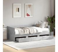 Qnhdfrt Lit de jour, avec tiroirs, gris béton, 203 x 102 x 65 cm, 2 en 1, extensible, utilisable comme canapé et lit double, avec espace de rangement, pour salon et chambre à coucher