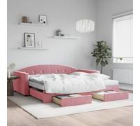 Qnhdfrt Lit de jour, extensible, 2 en 1, avec tiroirs, canapé et lit double, en velours, rose, 100 x 200 cm, avec espace de rangement et matelas en mousse, pour salon, chambre à coucher, chambre