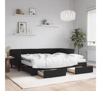 Qnhdfrt Lit de jour extensible, 2 en 1, avec tiroirs et matelas en mousse, 90 x 200 cm, en velours noir, moderne, pour salon et chambre à coucher