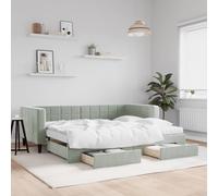 Qnhdfrt Lit de jour, extensible, 2 en 1, canapé et lit double, avec tiroirs, en velours, gris clair, 90 x 200 cm, peu encombrant, pour salon et chambre d'amis